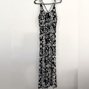 The Loft Floral Sundress Maxi Dress Tank Sleeveless White Black Blue Size XS